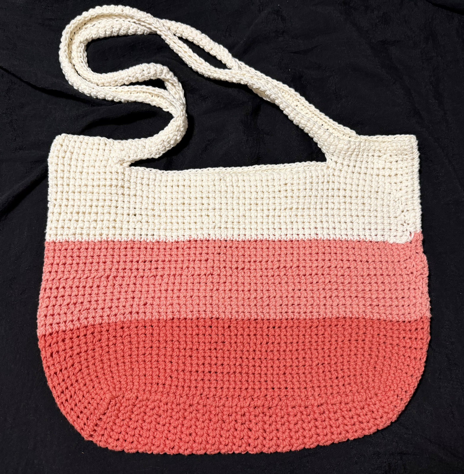 Handmade Crocheted Purse Tote Bag Boho Shoulder Striped Pink Cream Ombre