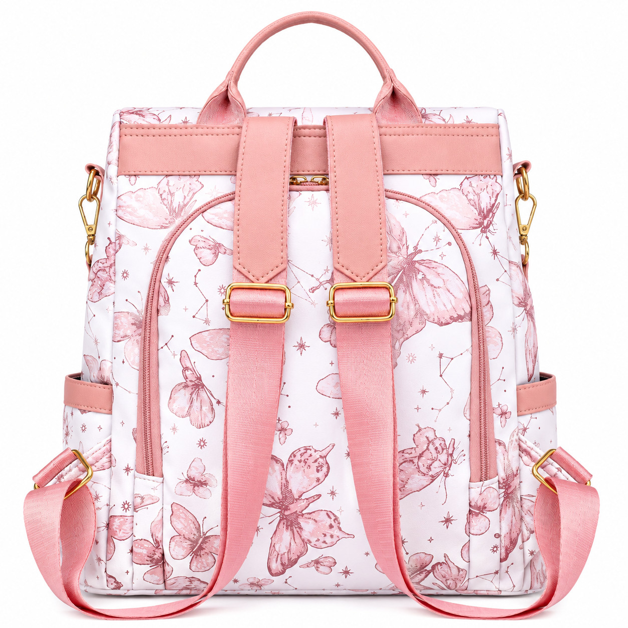 Womens Butterfly Print Backpack Purse Pink Travel School Shoulder Bag Large