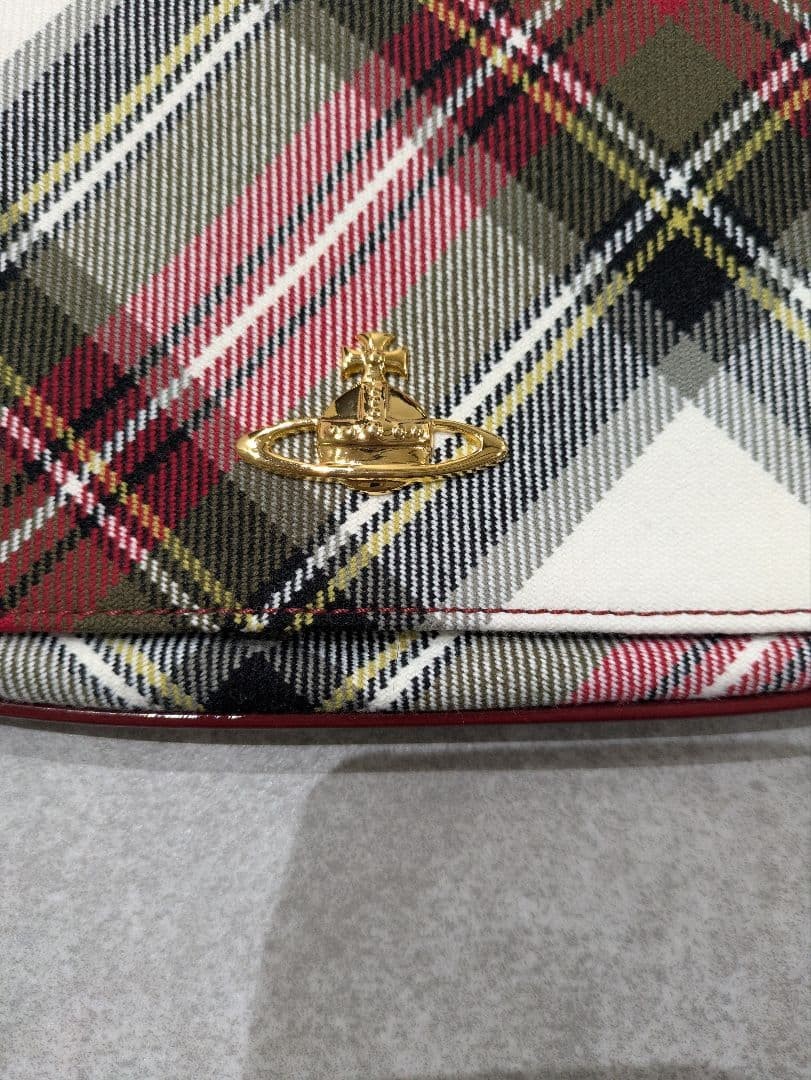 Vivienne Westwood Orb Check Enamel Shoulder Bag Red Width 23cm Strap 55cm