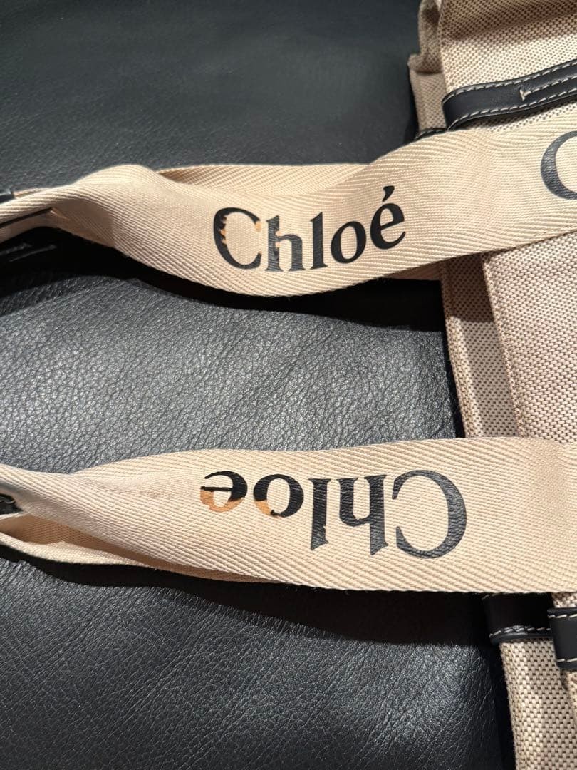 Authentic Chloe Medium Woody Tote Bag Shoulder Bag Beige Canvas From Japan