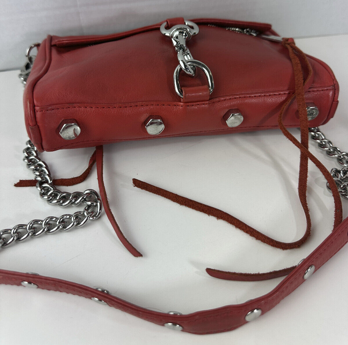 Rebecca Minkoff Mini Mac Crossbody Bag Red Leather Purse Chain Strap Studded