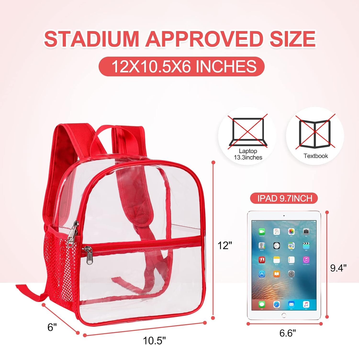 Clear Backpack – Stadium Approved Transparent Design Waterproof Bag 12×6×12 inch
