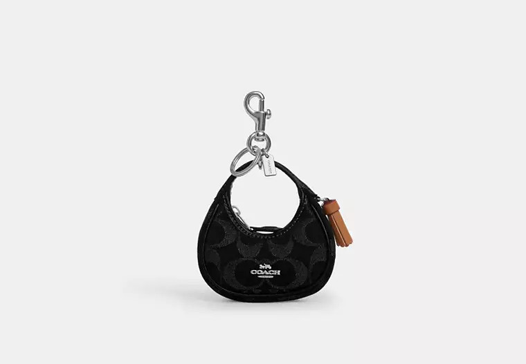 Coach CDB53 Mini Carmen Bag Charm Key Chain Signature Denim In Silver Black NEW