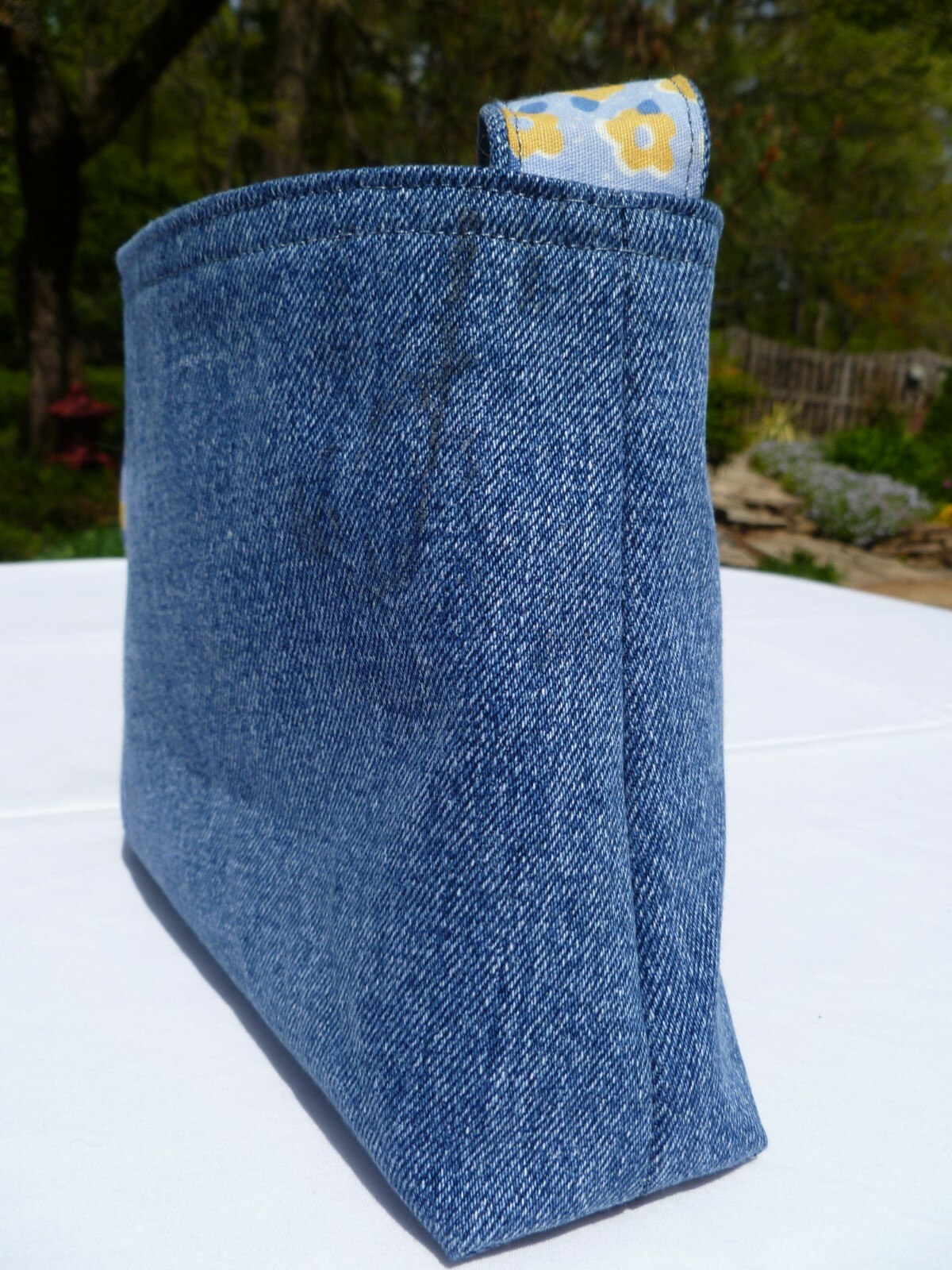 Upcycled Denim Handbag Handcrafted from Blue Jeans Lined 8.5 in W x 7 in H