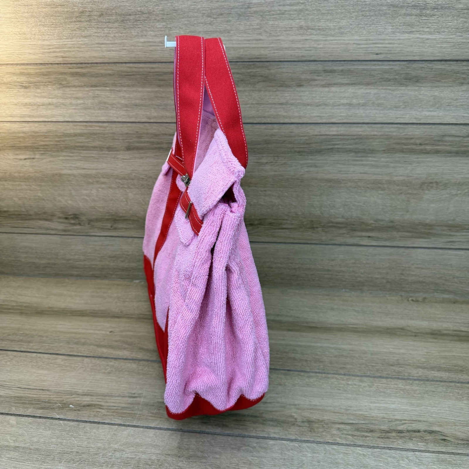 NEW Boatkin Sunwin Madaket Large Classic Tote Bag Terry Cloth Canvas Red Pink
