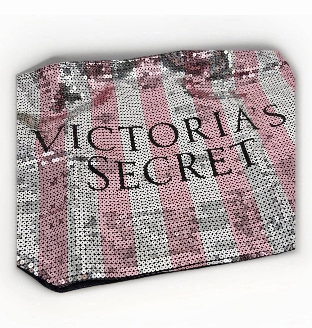 Victoria’s Secret Pink & Silver Sequin Stripe Weekender Tote Bag Limited Edition