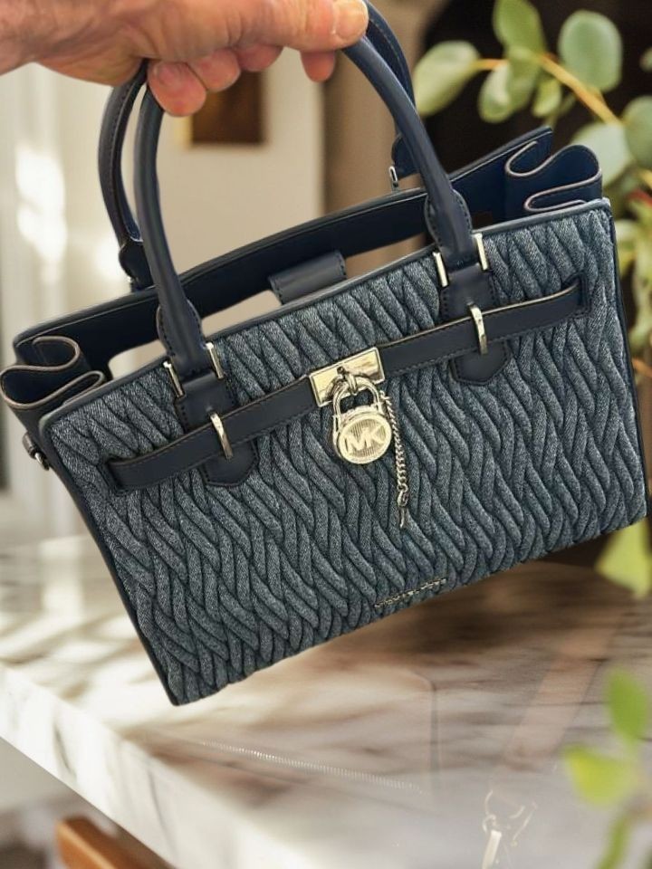 Michael Kors Hamilton Women Medium Matelassé Crossbody Satchel Handbag Denim