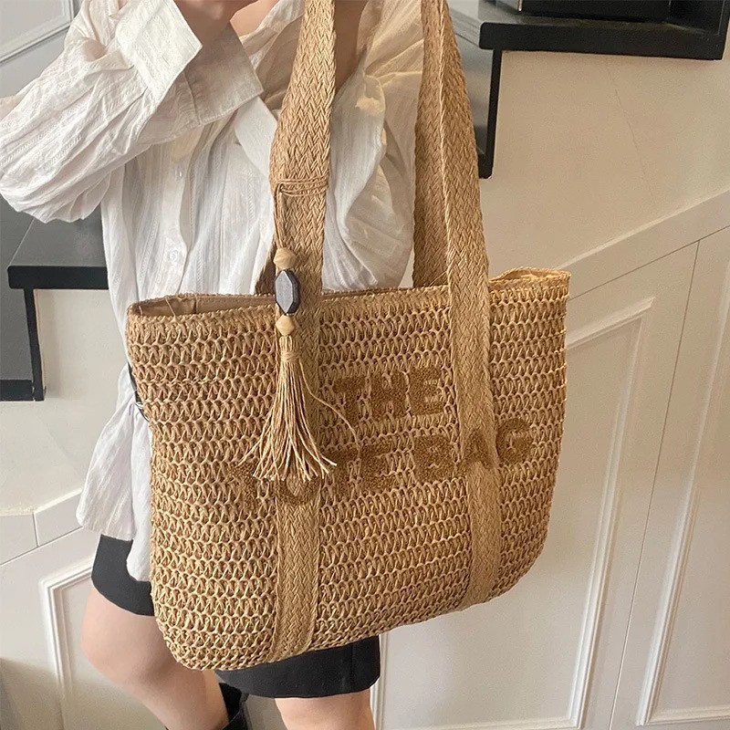 Women’s Large Woven Straw Tote Bag Beach Shoulder Handbag Vacation Shopper Purse