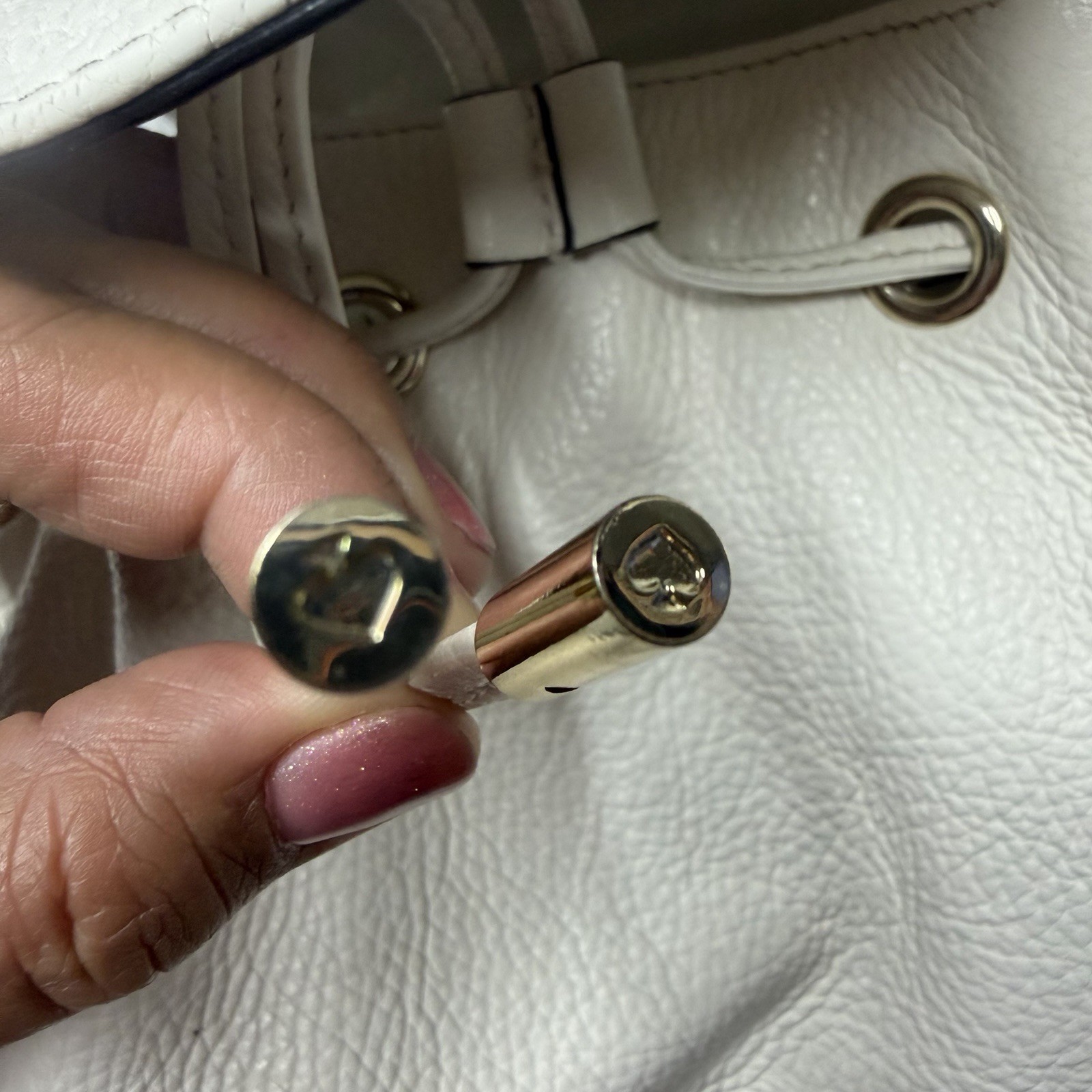 Kate Spade White Leather Backpack WKRU3939 Mini Drawstring Flap Bag Pack Medium