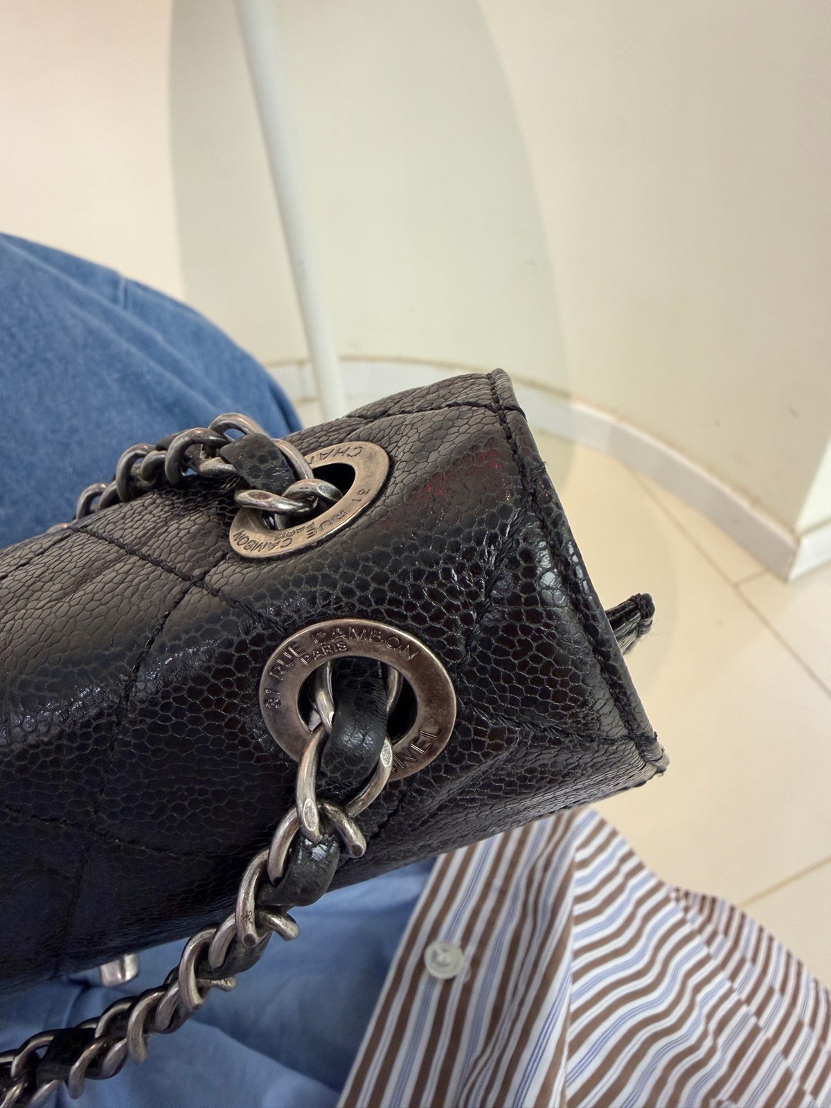 Chanel Classic Flap Chain Bag Black Caviar Leather Silver Hardware [Duties Paid]