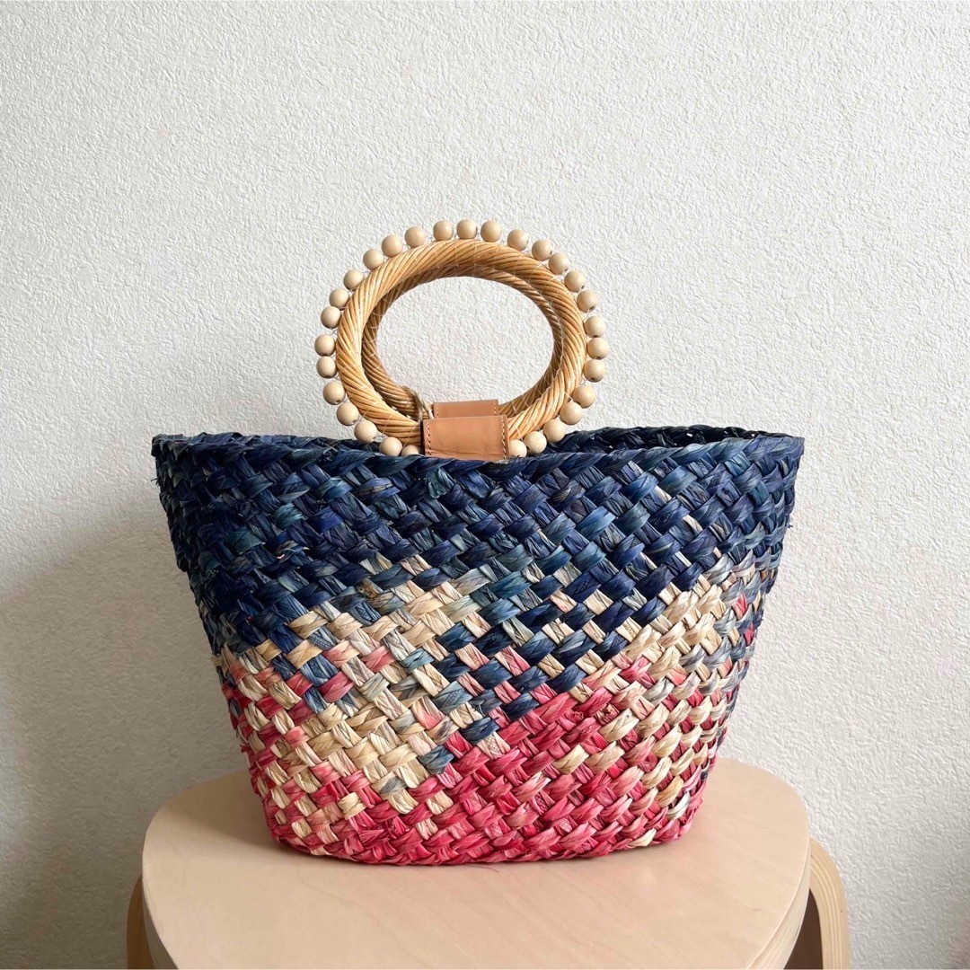 Aranaz Straw Beaded Tote Bag Handbag W/Pouch NEW w/o Tag Cute From Japan