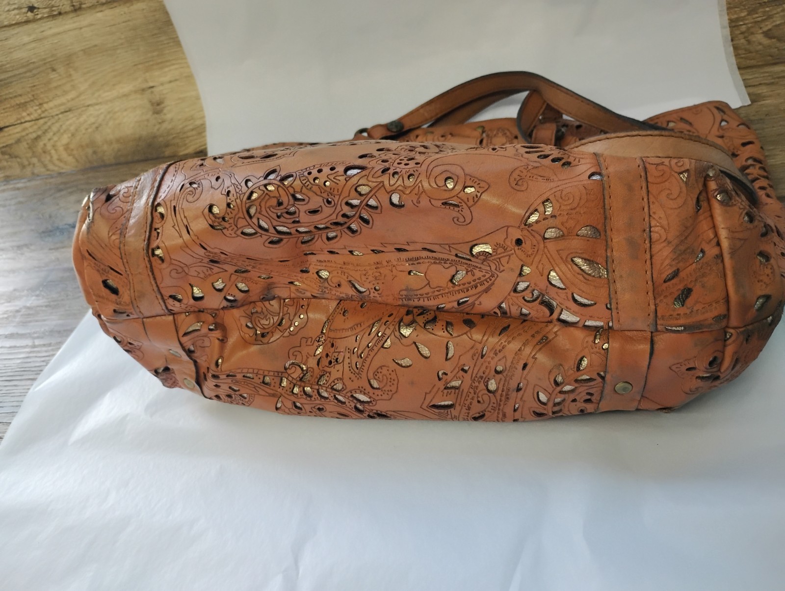 Patricia Nash Tooled Cut Out Tote Bag Italian Leather