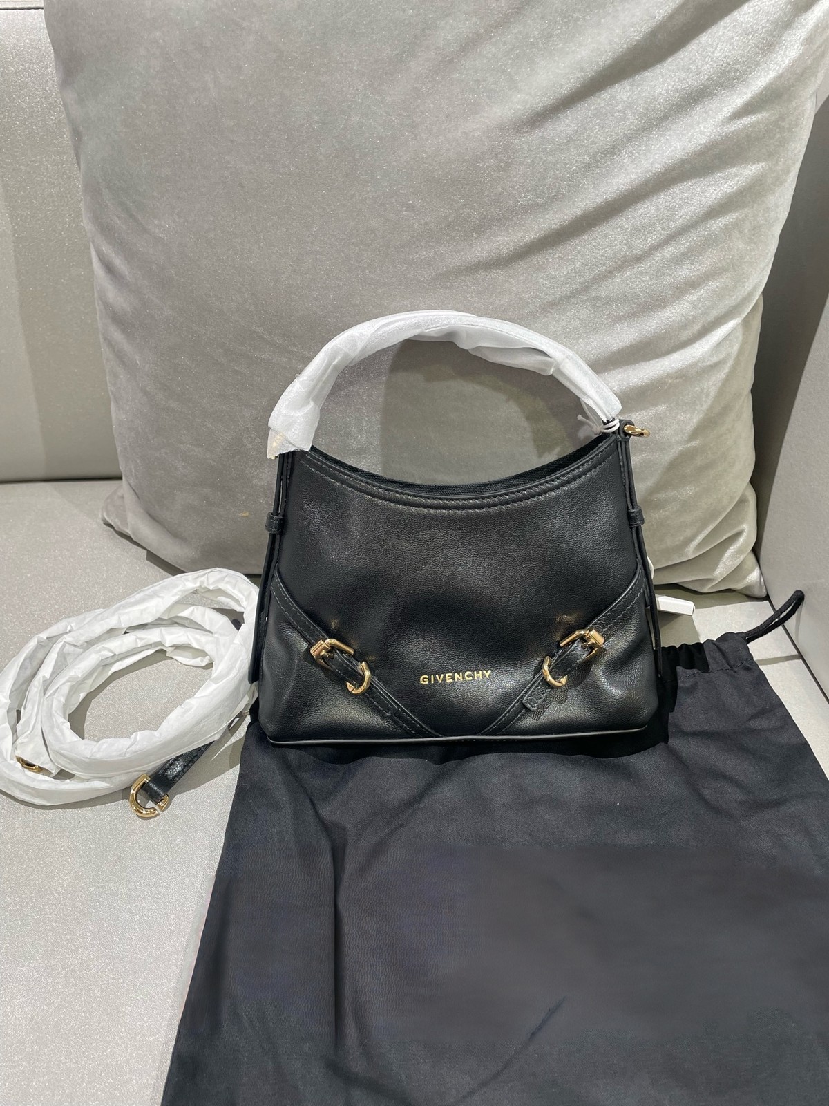 Givenchy Nano Voyou Black Hobo Bag Mini Crossbody Shoulder Calfskin Leather Auth