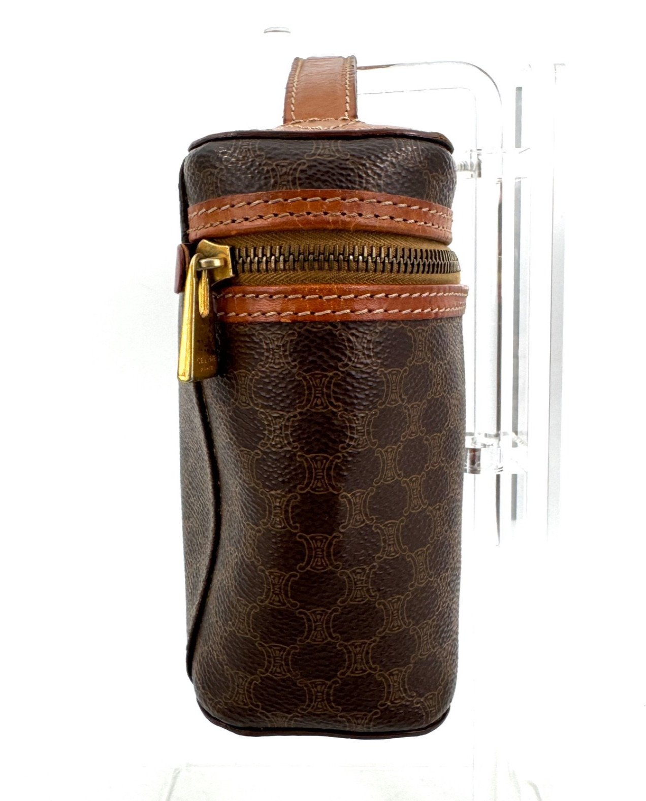 CELINE Macadam Vanity Hand Bag PVC Purse Brown Authentic