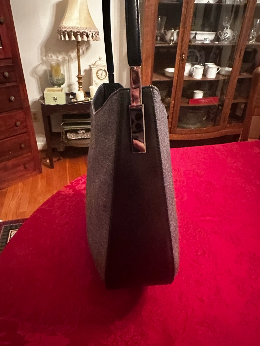 Gianni Versace Gray Wool and Black Leather Medusa Hobo Bag