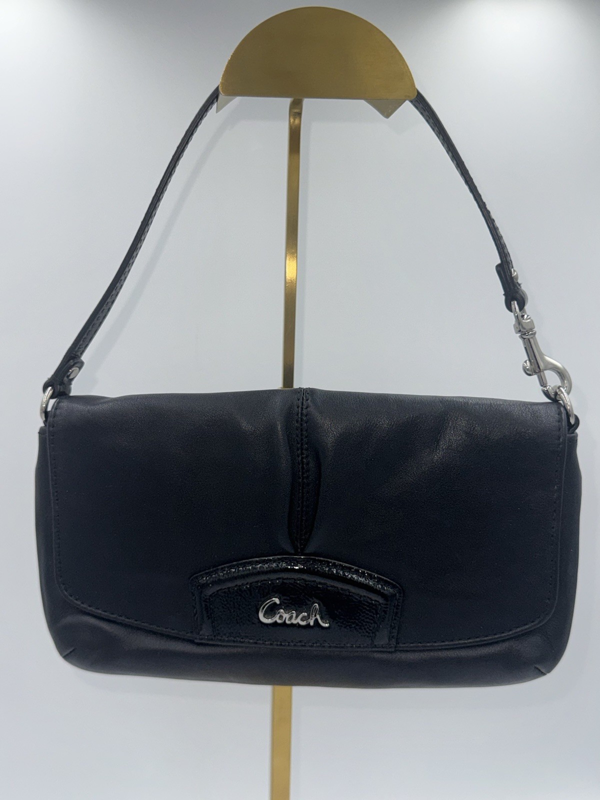 Coach Black Logo Wristlet Clutch, Snap Closure, Silver Hardware, Lined Pockets