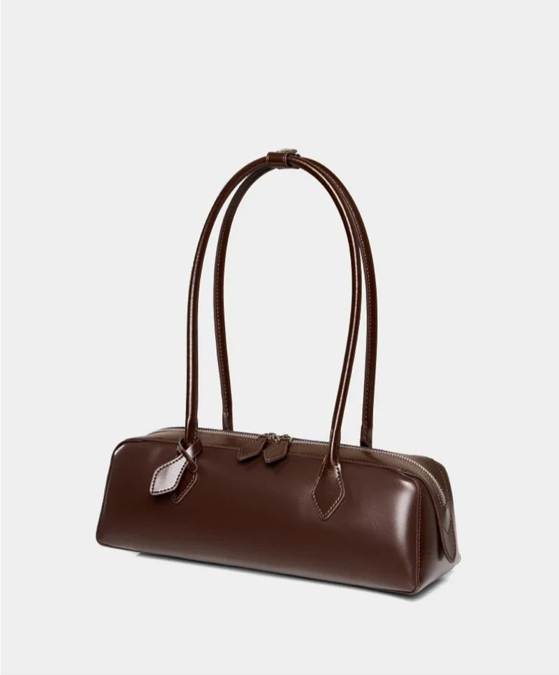 2025 Women’s Genuine Cow Leather Shoulder Baguette Bag Long Strip Handbag
