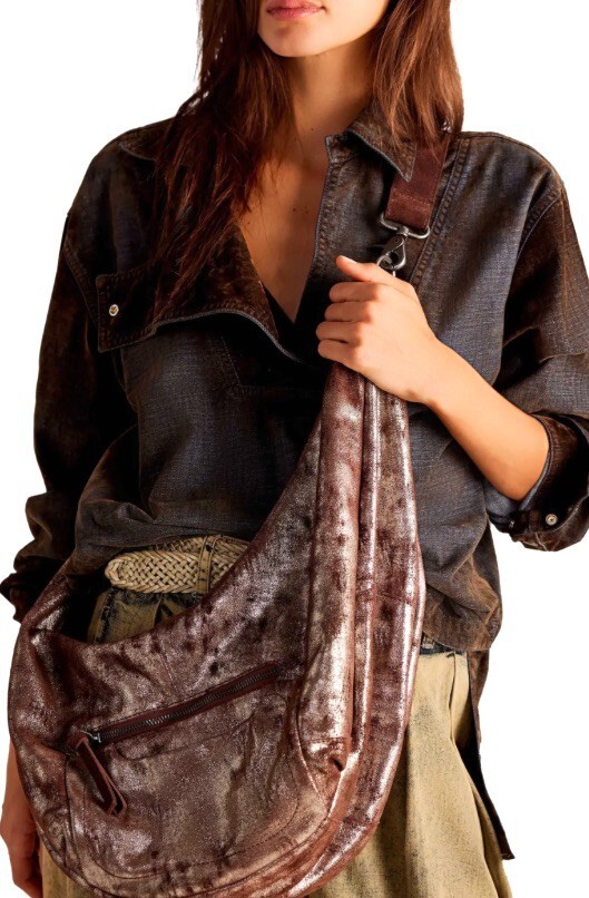 Free People We The Free Sparta Sling Bag Crossbody Pyrite Brown Metallic NWT