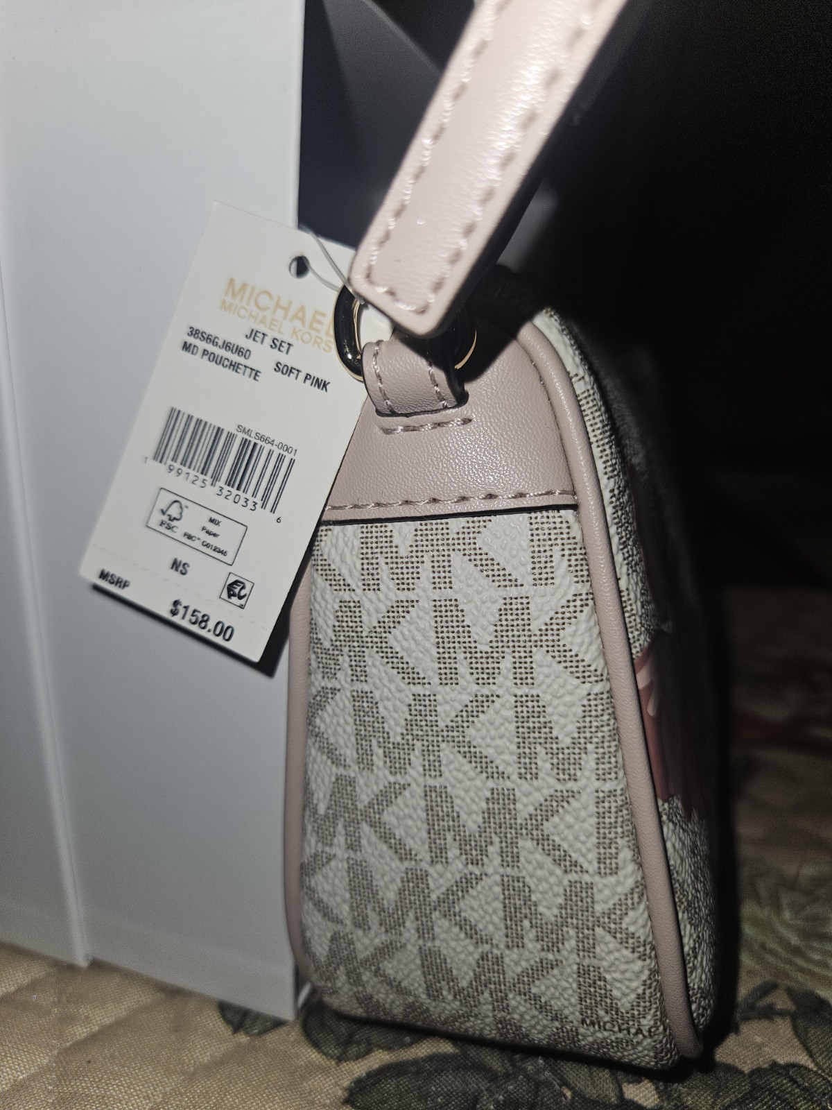 MICHAEL KORS Jet Set Floral Stamp MK Logo Soft Pink Md Pouchette w/GIFT BOX$158