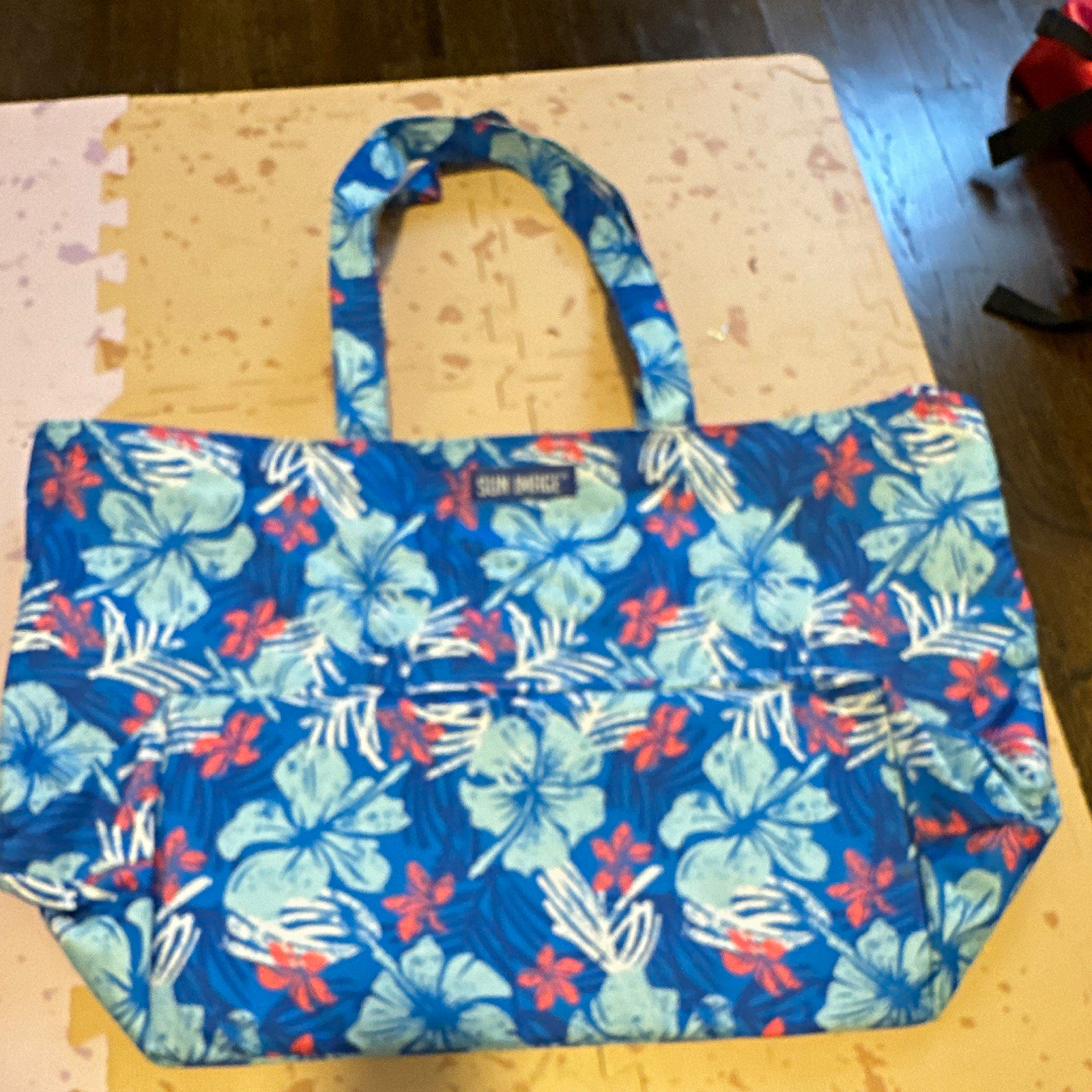 Sun Image XXL Blue Floral Tropical Tote Bag, Double Handles, Logo Accent Women