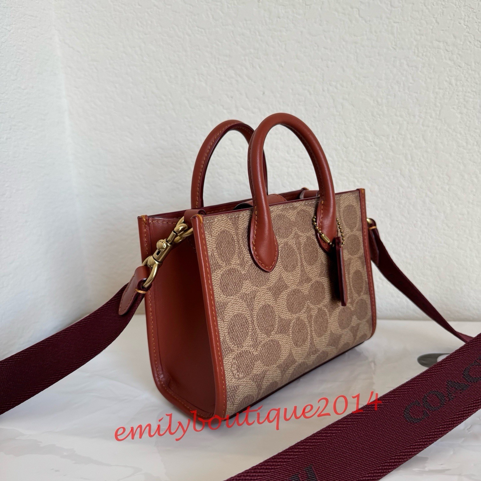 NWT Coach CT891 Ace Tote Bag 17 In Signature Canvas Crossbody Tan Rust Leather