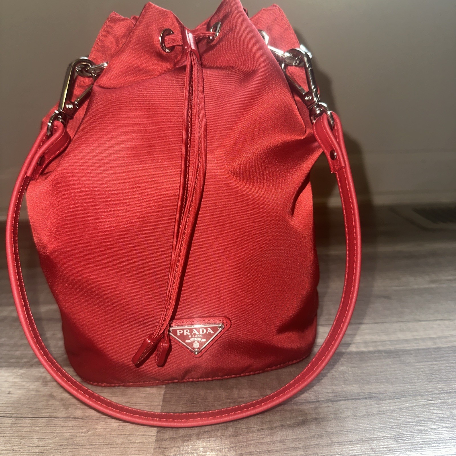 Prada Tessuto Drawstring Pouch In Fuoco 1NA369