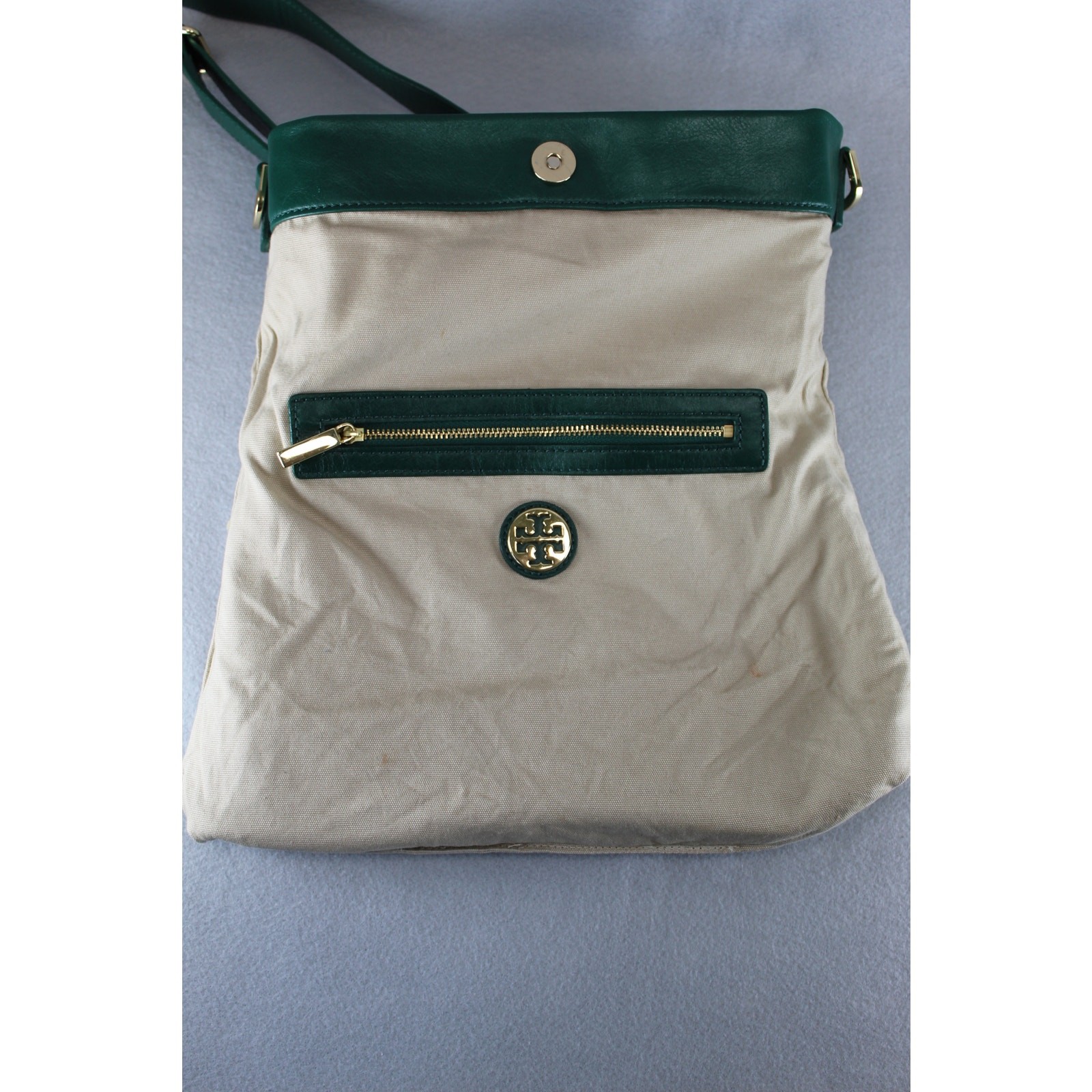 Tory Burch Green Dena Handbag Fold Over Soft Leather Womens