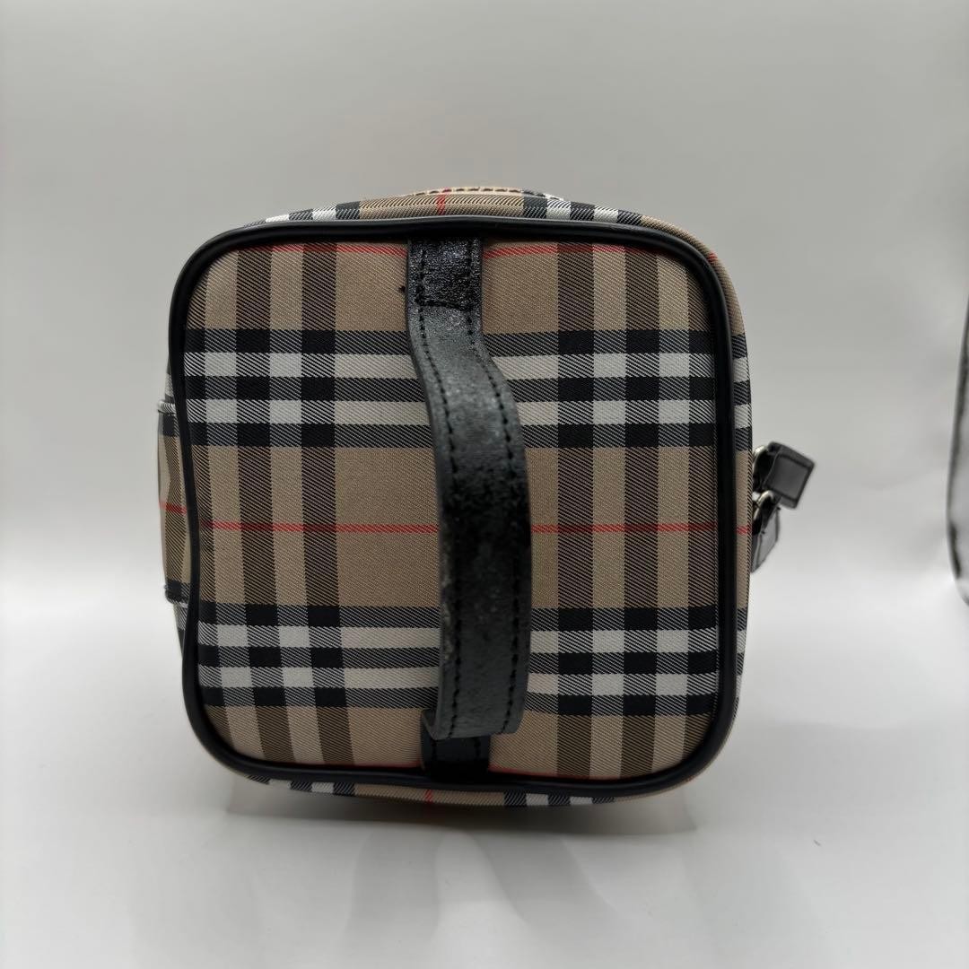 BURBERRY Nova Check Leather Vanity Pouch Beige Handbag Vintage Authentic