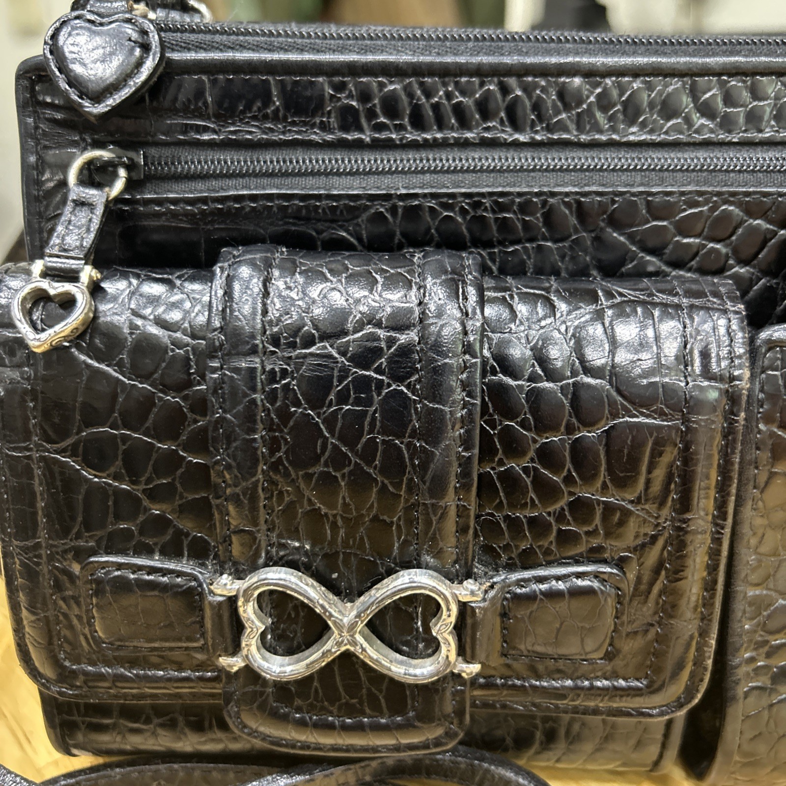 Brighton All-in-One Crossbody Purse Shoulder Bag Alligator Embossed Leather
