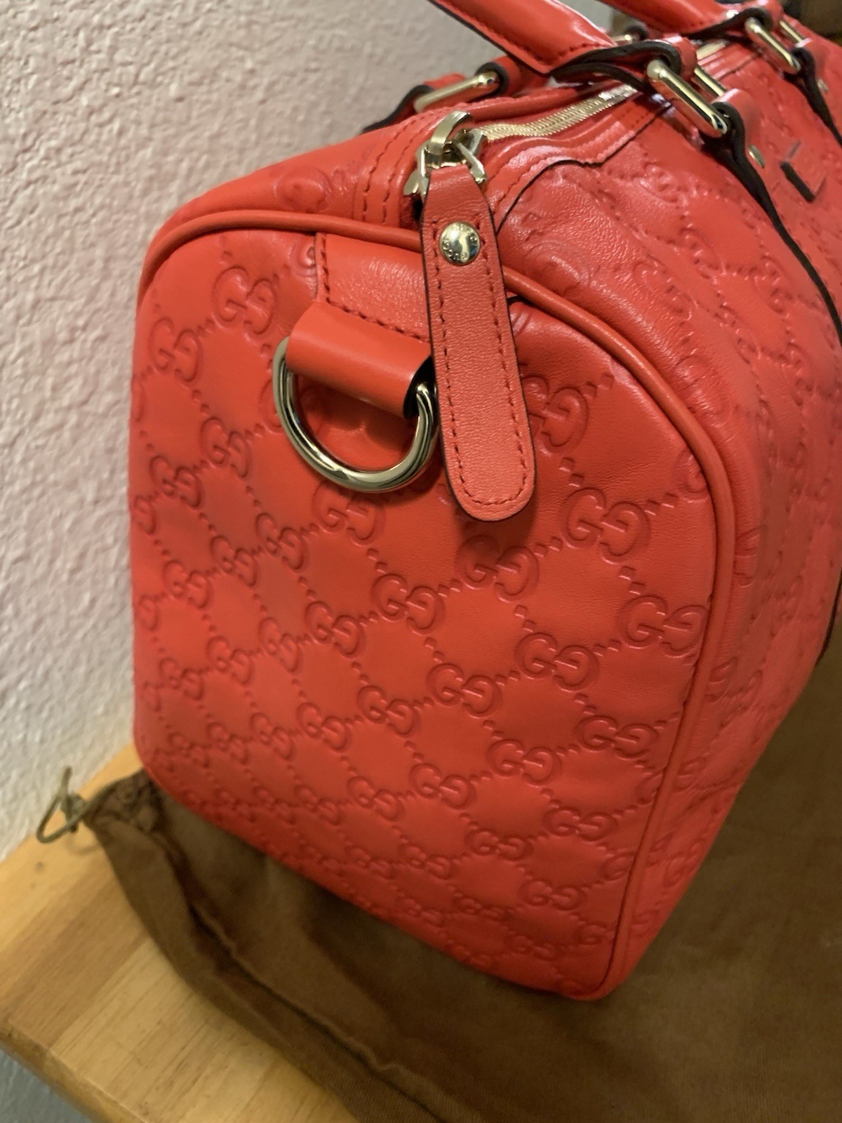 gucci joy boston Satchel bag guccissima leather medium red MINT w/bag