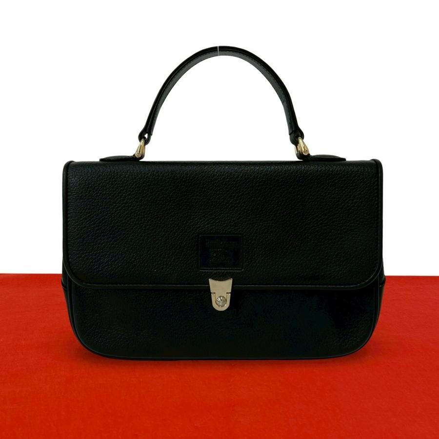 Burberry Nova Check Vintage Handbag Leather Black Womens Flap Logo Purse