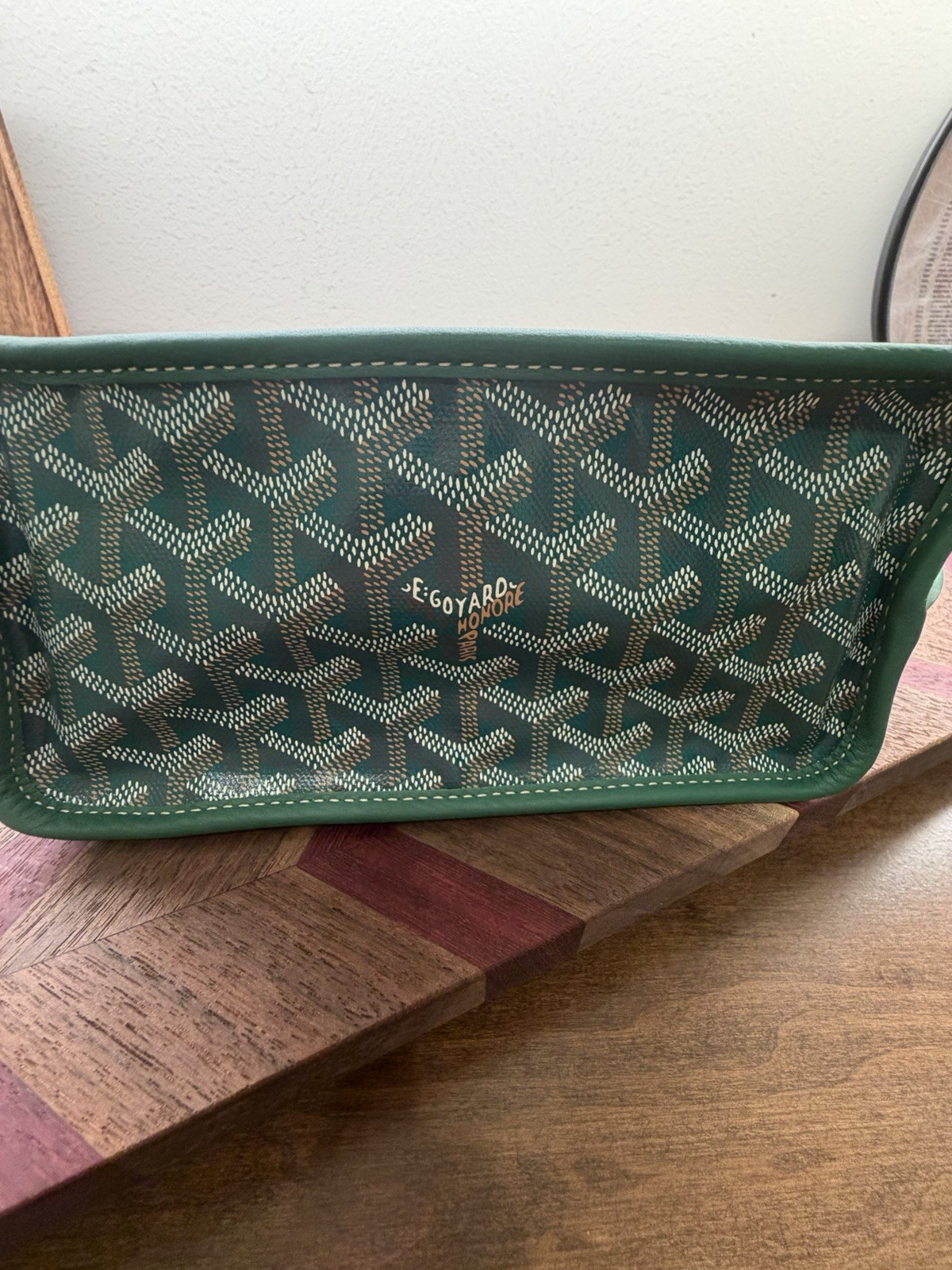 Authentic Goyard Reversible Mini Anjou Green Tote with pouch