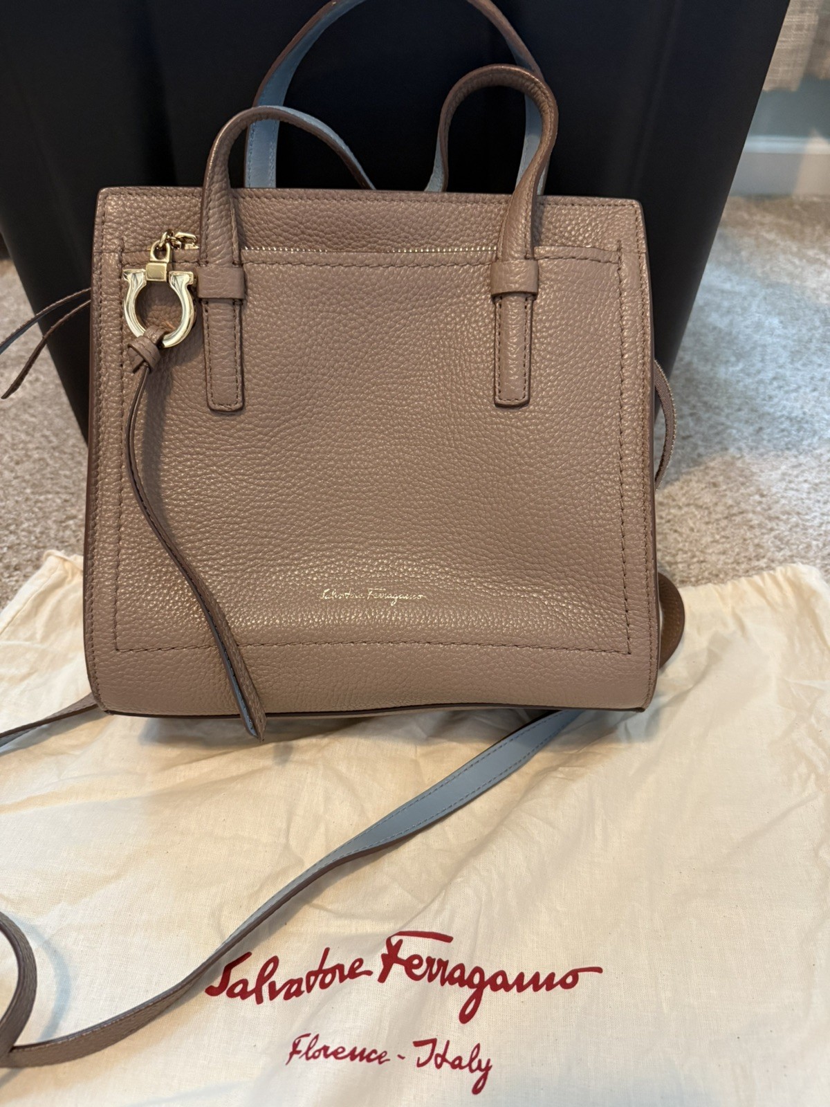 Salvatore Ferragamo Amy Handbag Gray Beige Leather Small Crossbody