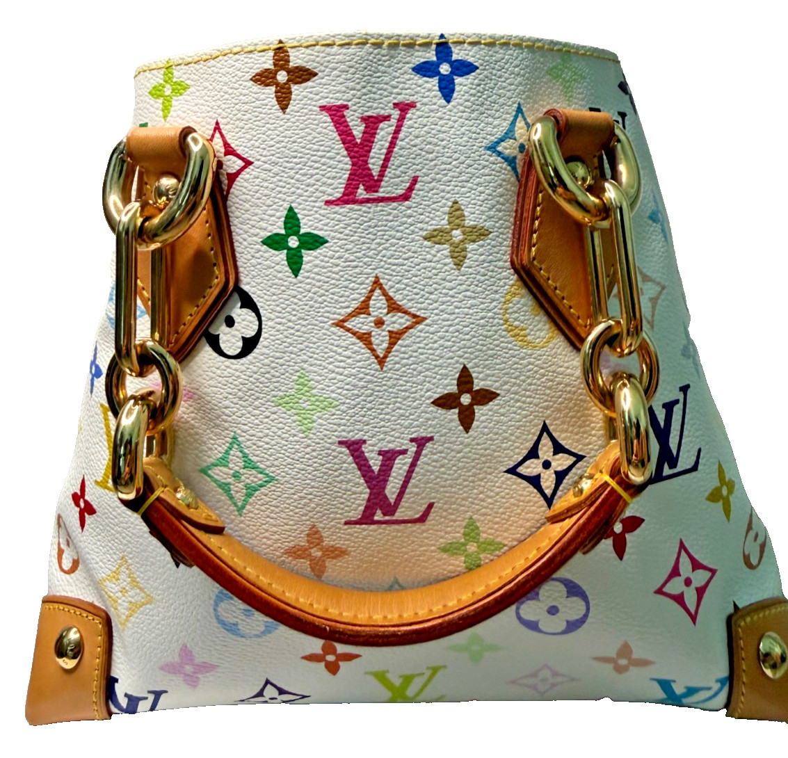 Authentic Louis Vuitton White Multicolor Murakami Audra Handbag LV Excellent