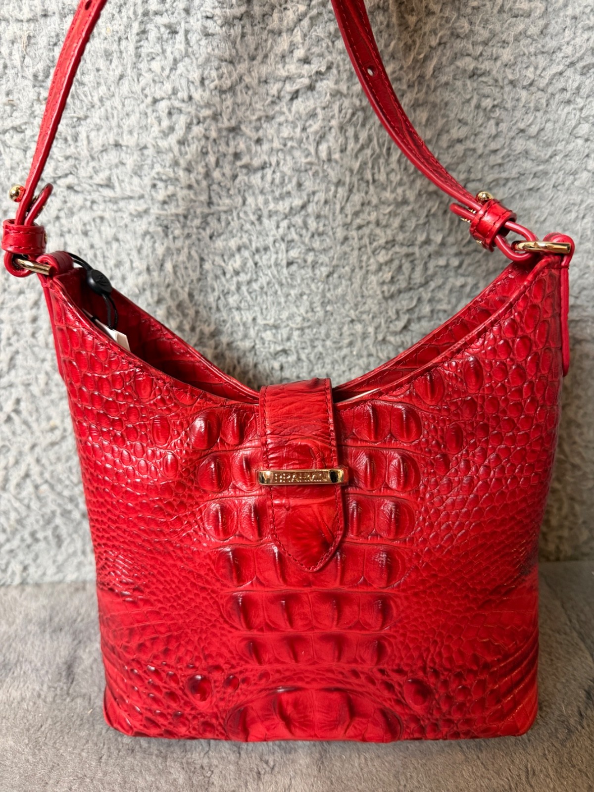 Brahmin Small Gwynne Salsa Alden Road Crossbody Handbag Red Genuine Leather