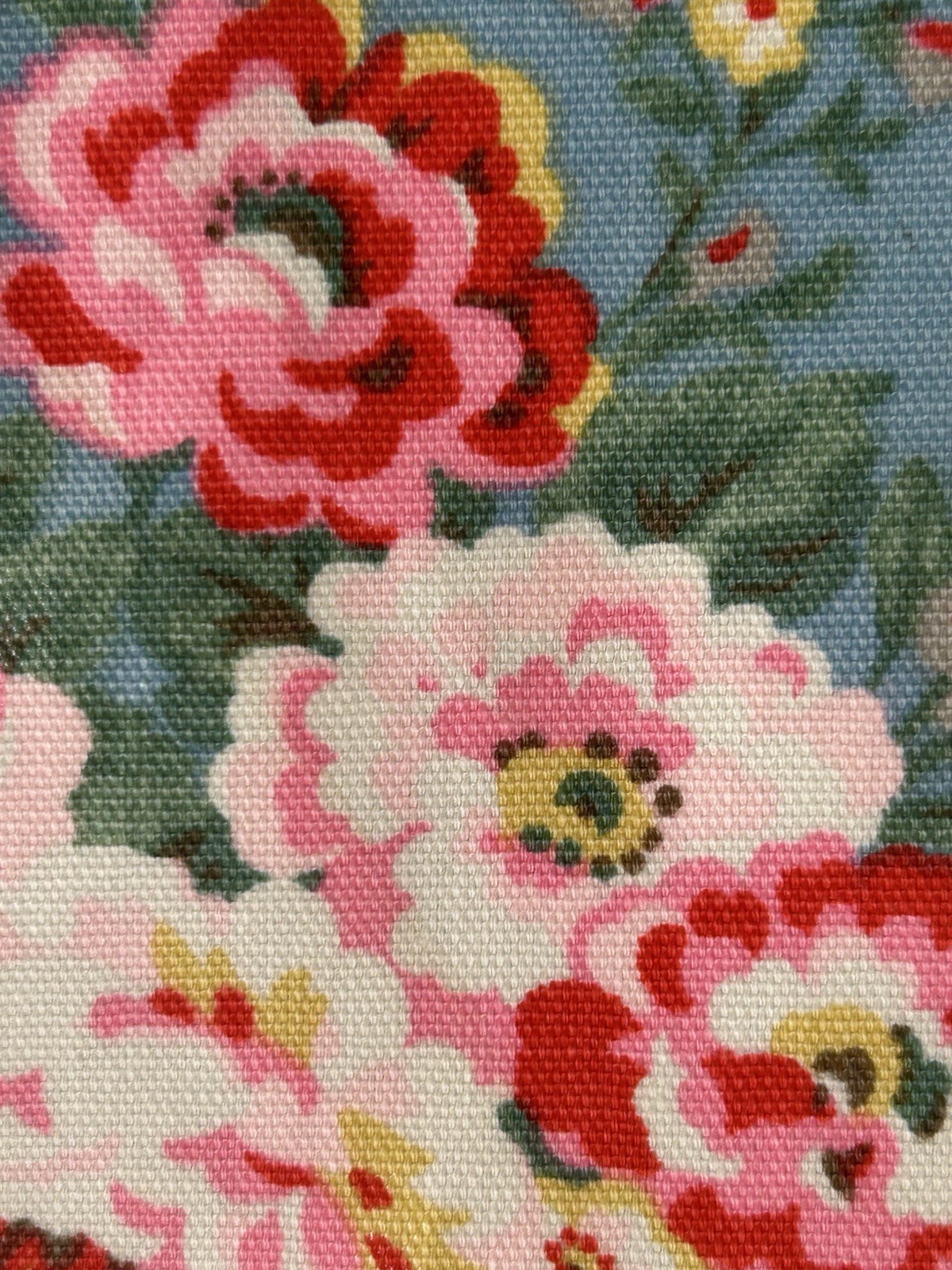 Cath Kidston Tote Bag with Zipper Blue Pink Roses Floral Oilcloth