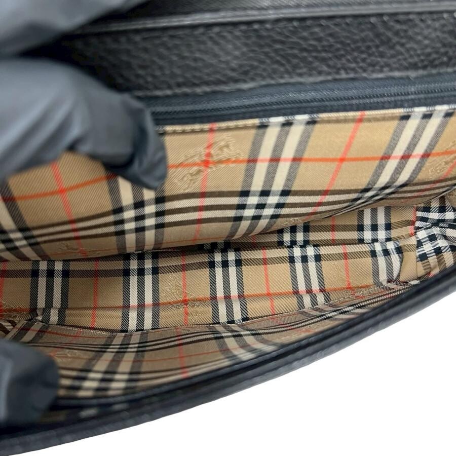 Burberry Nova Check Vintage Handbag Leather Black Womens Flap Logo Purse