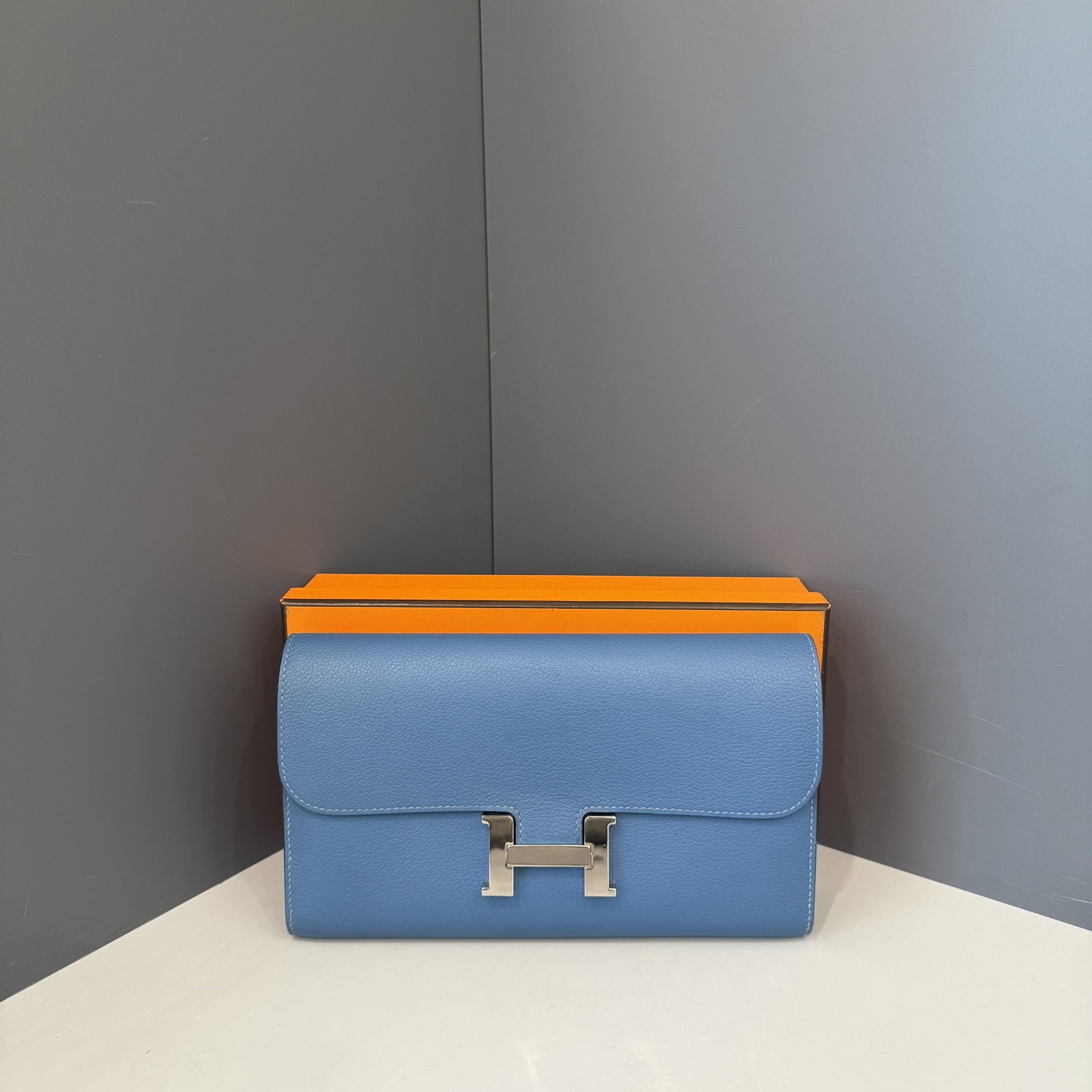Hermes Constance Long Wallet R2 Bleu Agate Evercolor (ko040326a1)
