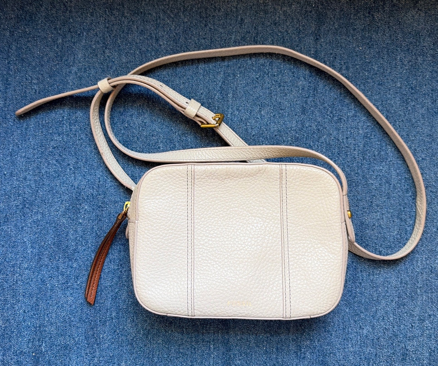 Fossil Gemma Camera Crossbody Bag Leather Zip Top Coconut/Chalk/Stone