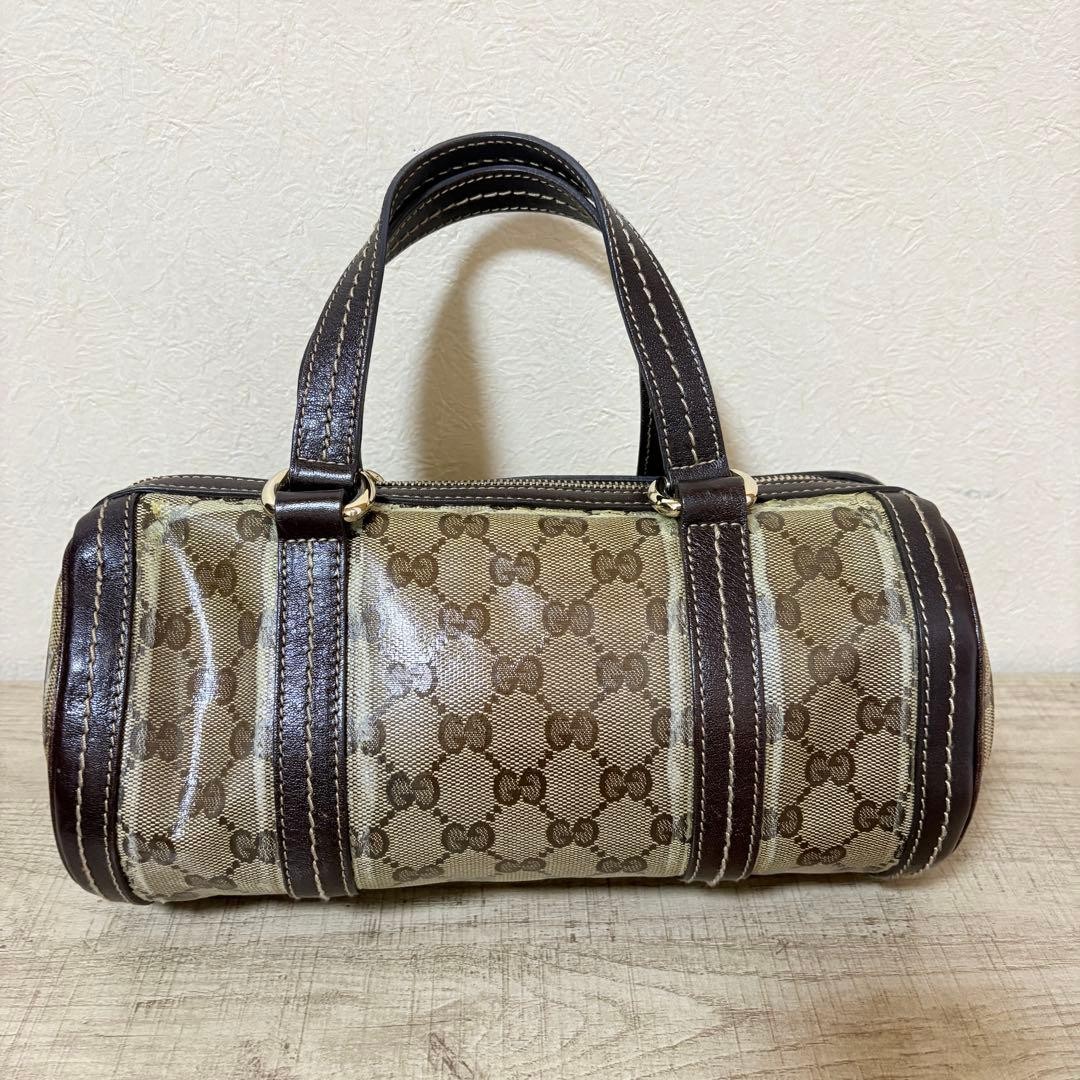 Authentic GUCCI Mini Boston Bag Brown Coated Leather 14cm x 27cm x 13cm Damaged