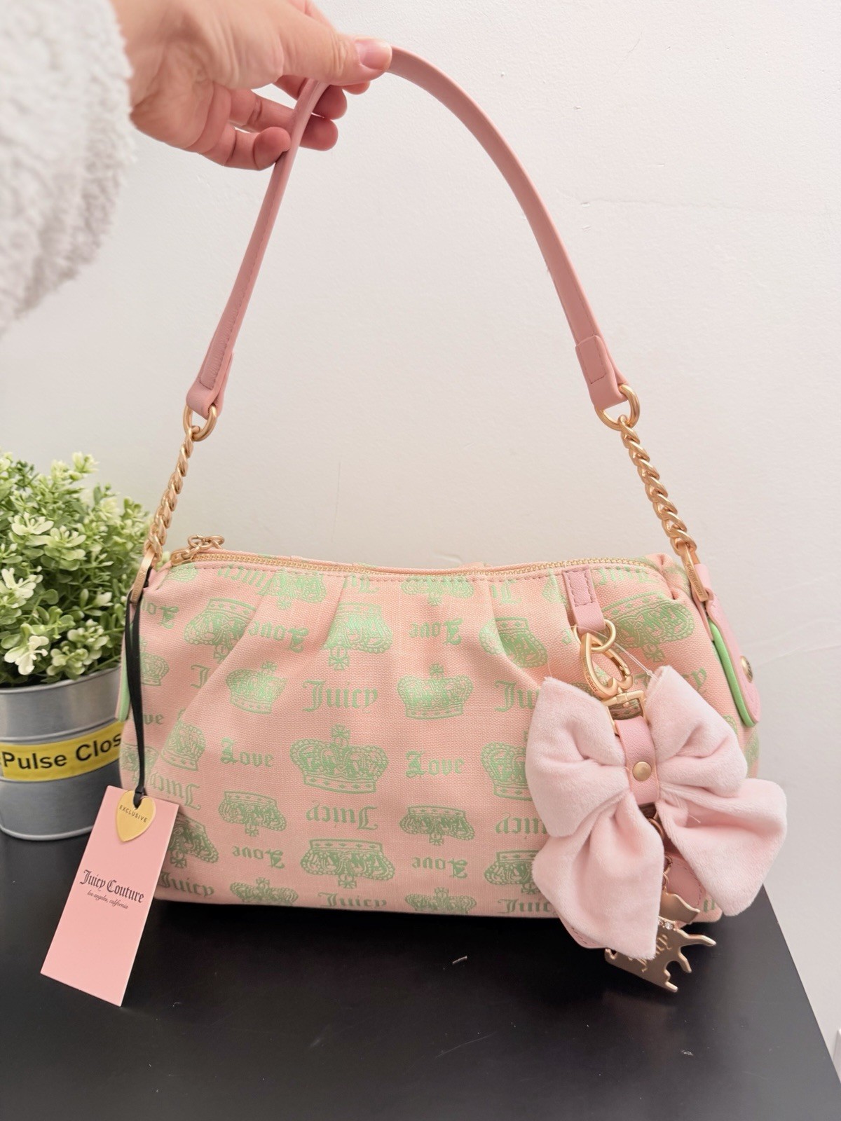 JUICY COUTURE JUICY FAN CLUB SHOULDER BAG PINK DIAMOND RETRO GREEN