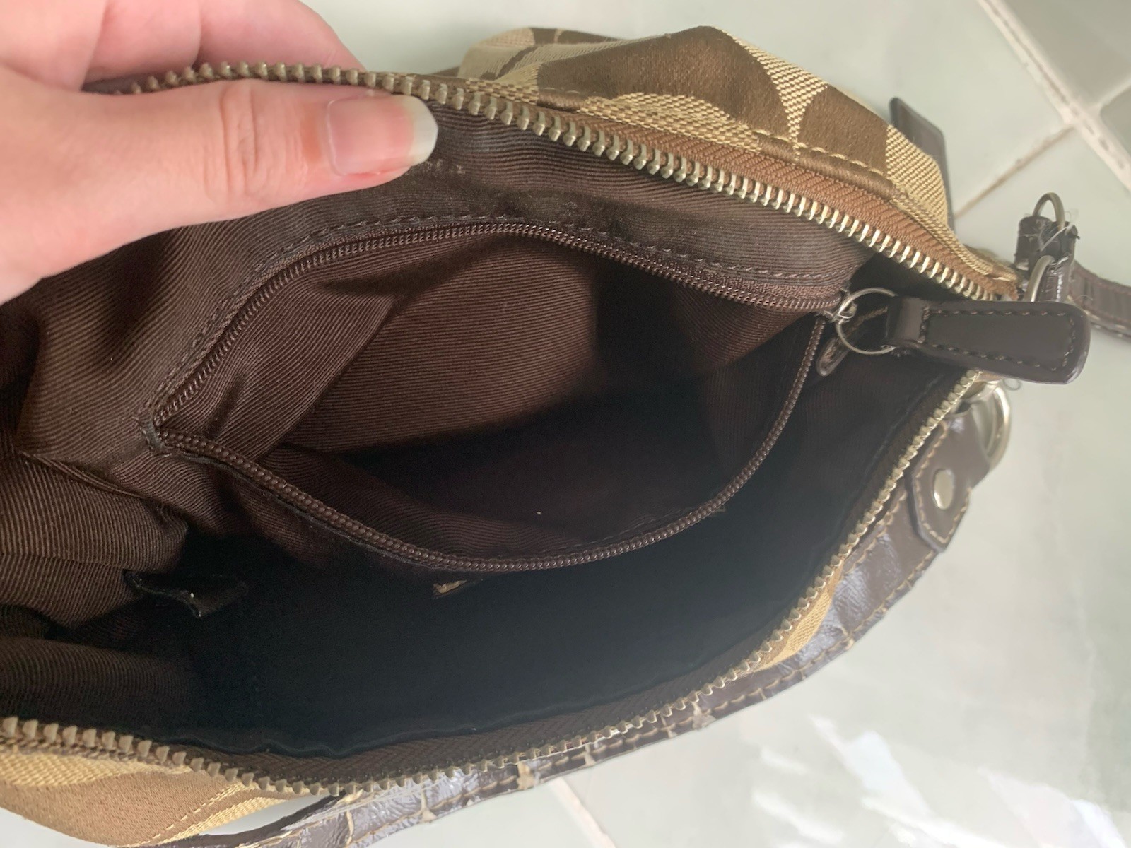 Vintage Coach Signature Brown Stripe Demi Bag F19218 – READ Description