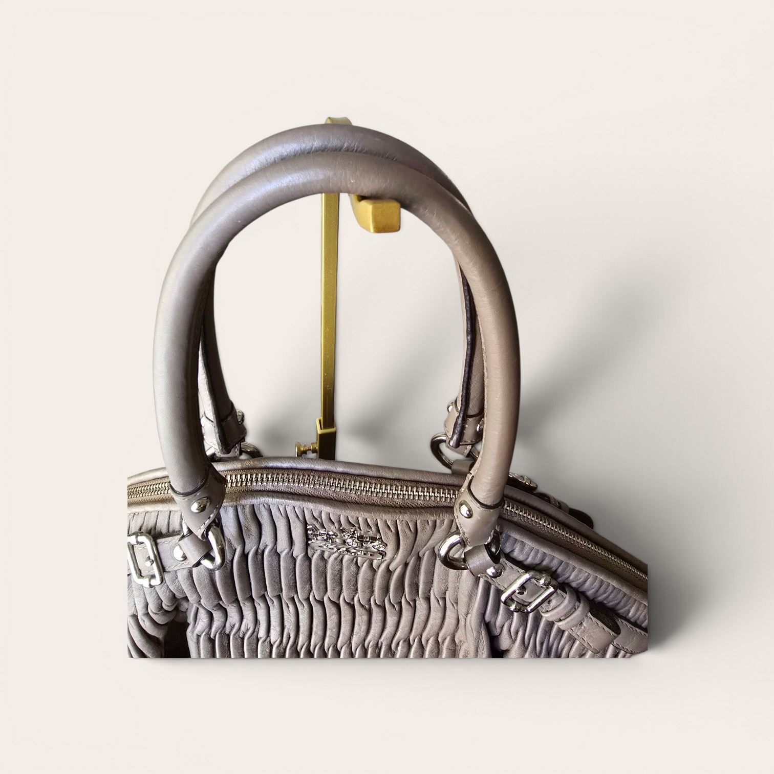 COACH MADISON SOPHIA GATHERED TAUPE GRAY LEATHER CONVERTIBLE SATCHEL