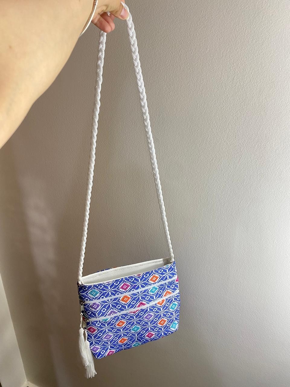 Handmade Boho Beaded Crossbody Shoulder Bag Colorful Geometric Purse Tassel Zip
