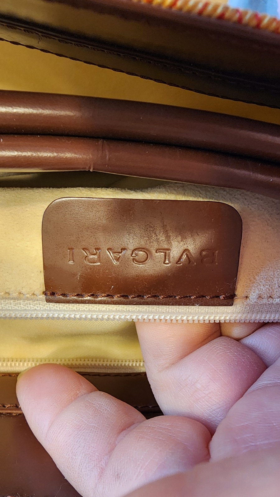 Bulgari (Bvlgari) Chevron-patterned Fabric and Leather Shoulder Bag. Authentic