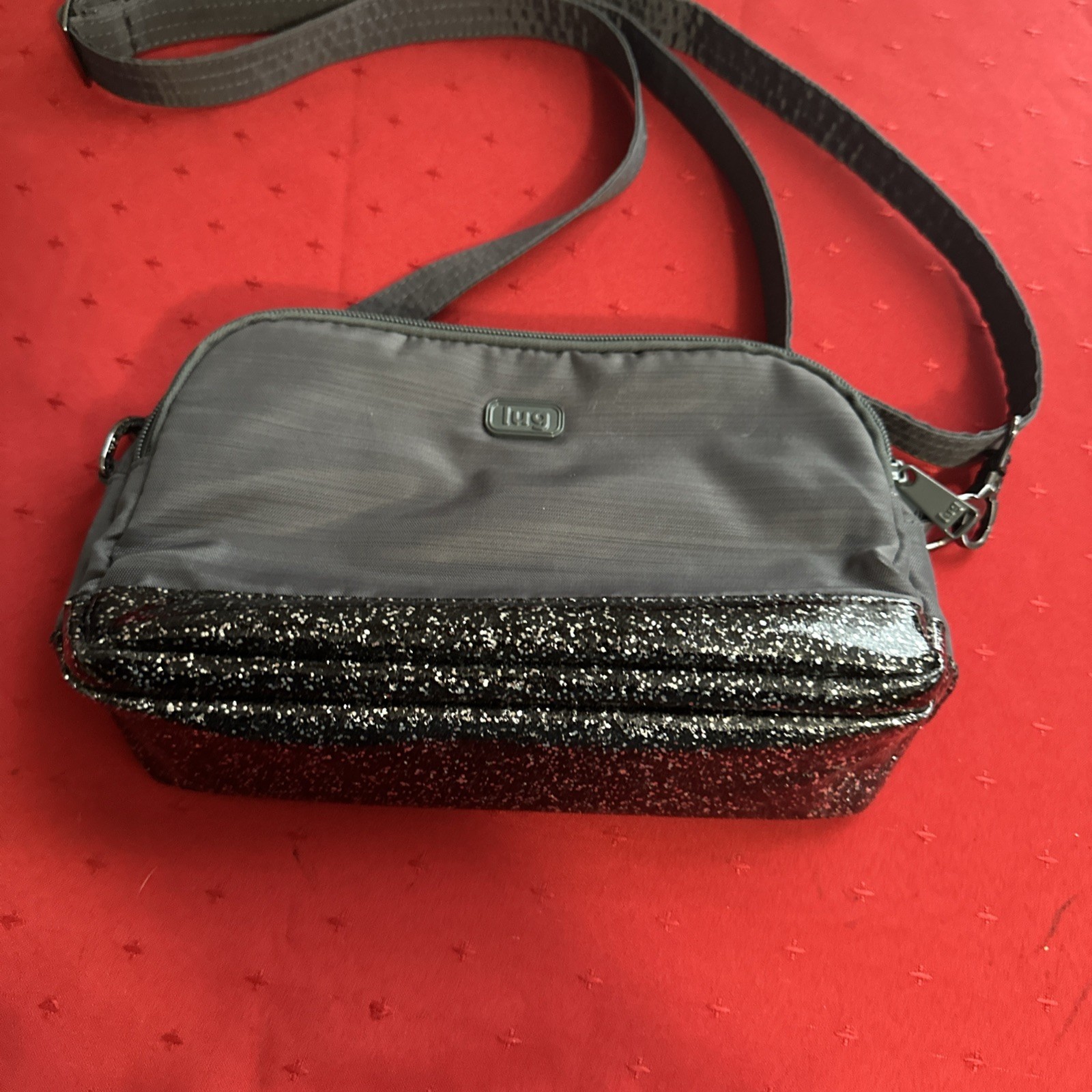 Lug Punter Gray W/ Silver Sparkles RFID PROTECTED Crossbody Bag