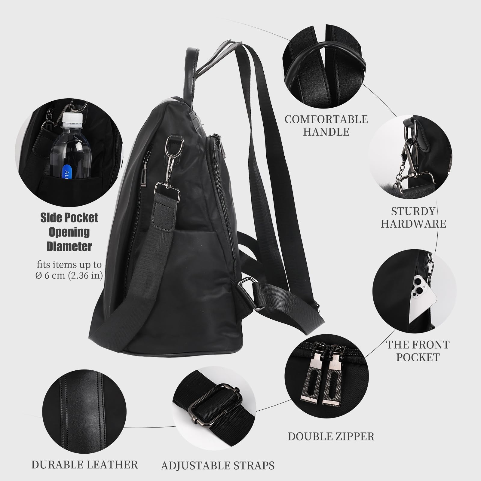 Women Backpack Purse Waterproof Nylon Anti-theft Rucksack Lightweight Shoulder