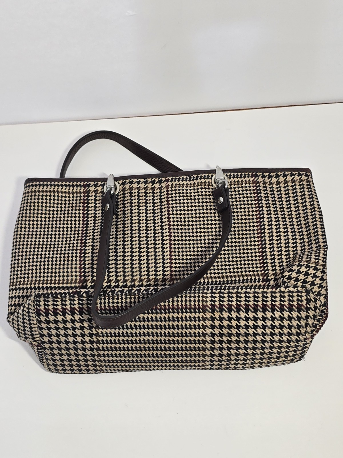 Lauren Ralph Lauren Houndstooth Plaid Brown Bag Handbag Vintage