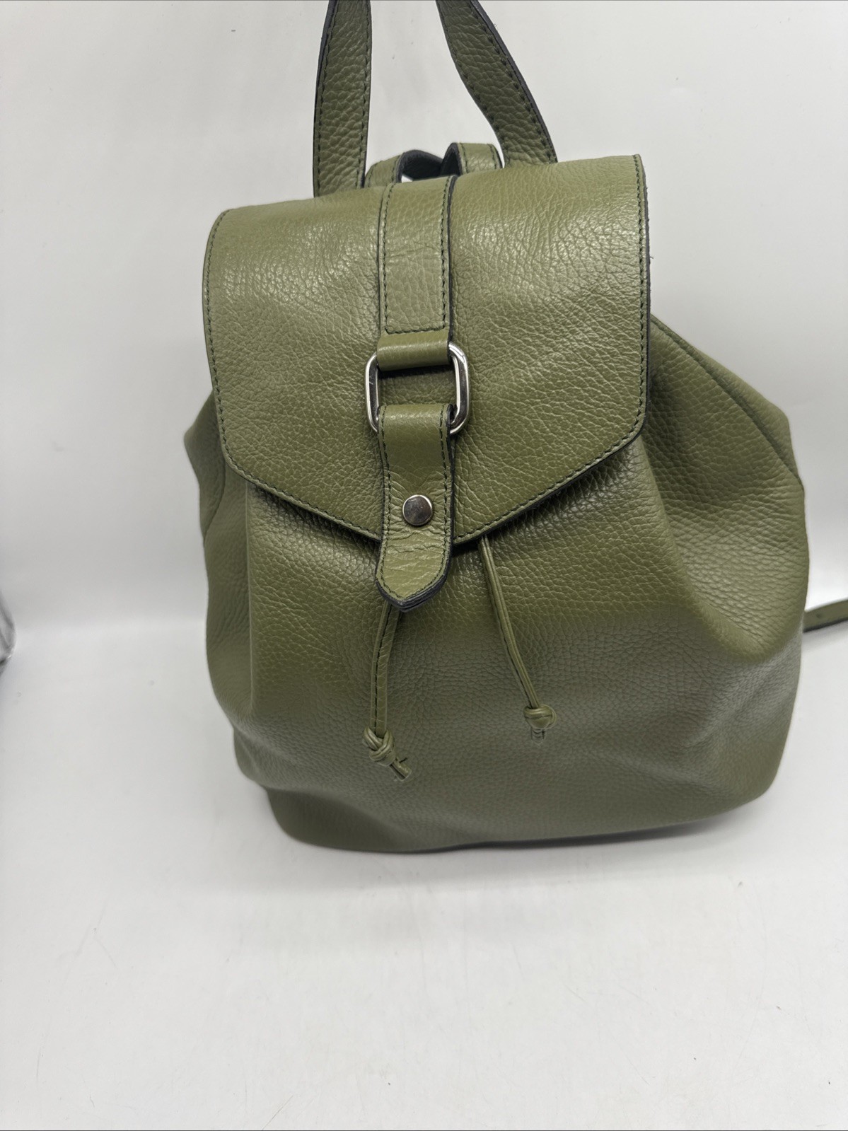 A Bellucci Backpack Green Pebble Leather Purse Made in Italy Quiet Luxury