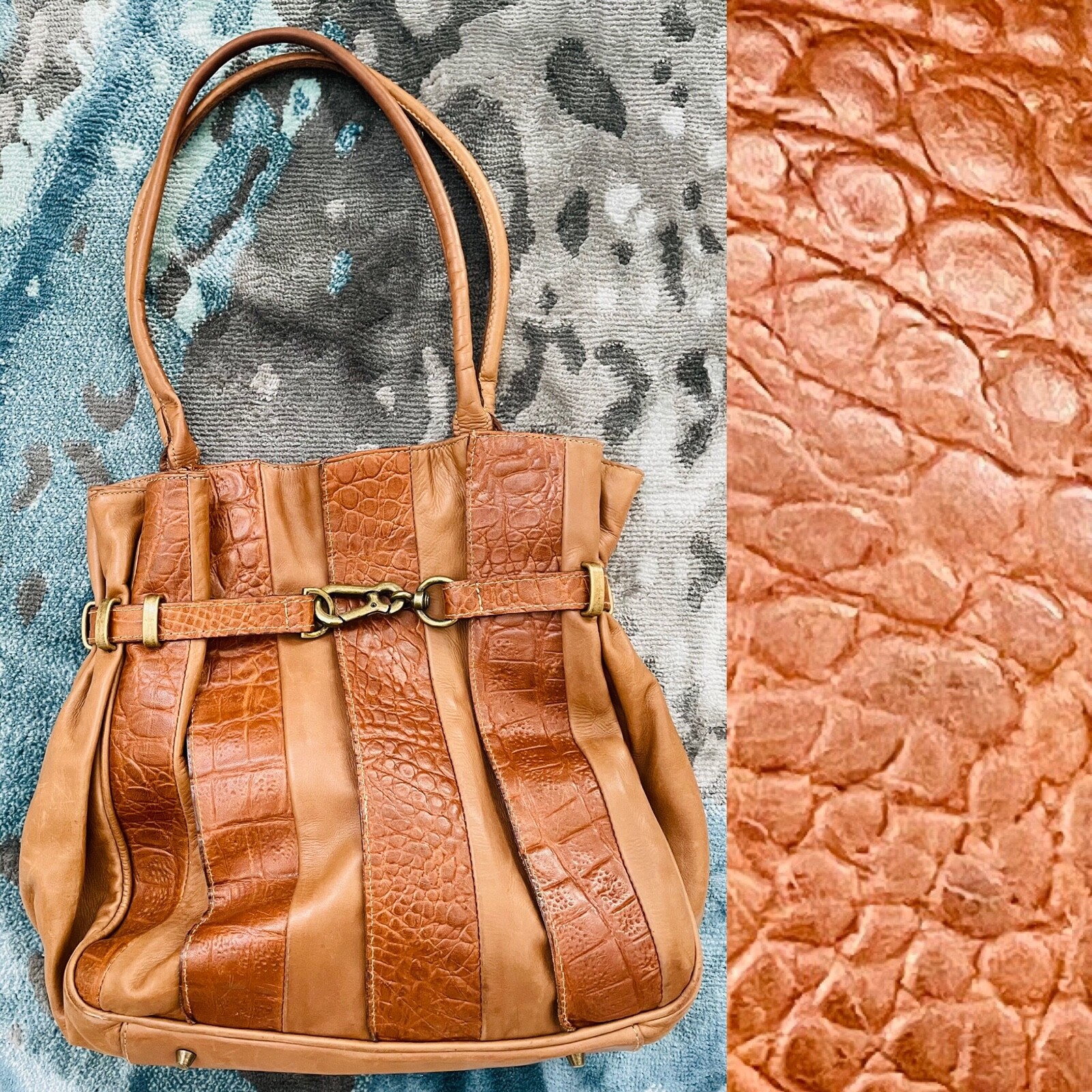 MICHAEL BIANCO Harness Collection Bottle Brown LEATHER Shoulder Bag Purse